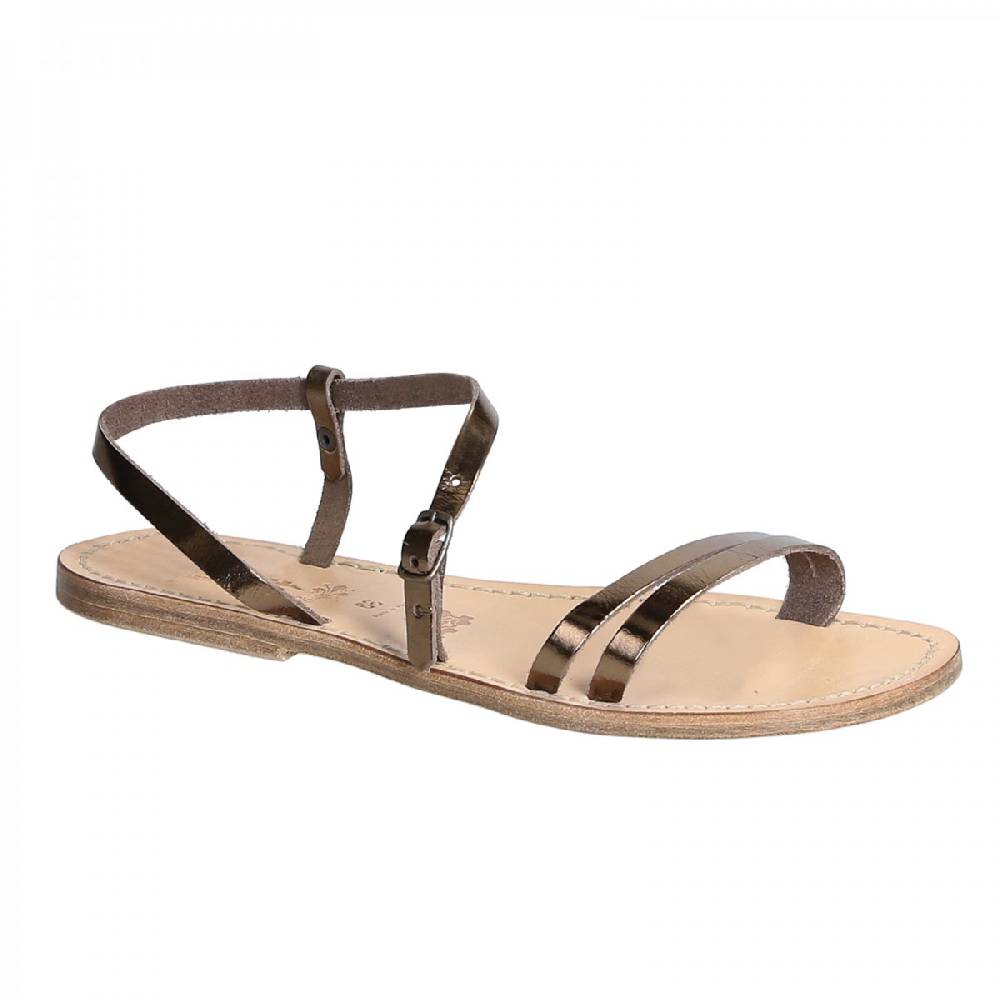 Lartigiano Del Cuoio Sandali schiava bassi da donna in pelle laminata bronzo