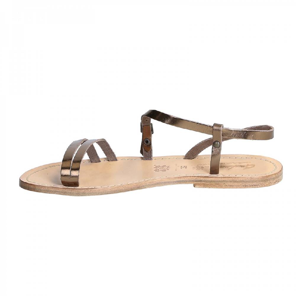 Lartigiano Del Cuoio Sandali schiava bassi da donna in pelle laminata bronzo Sottocosto