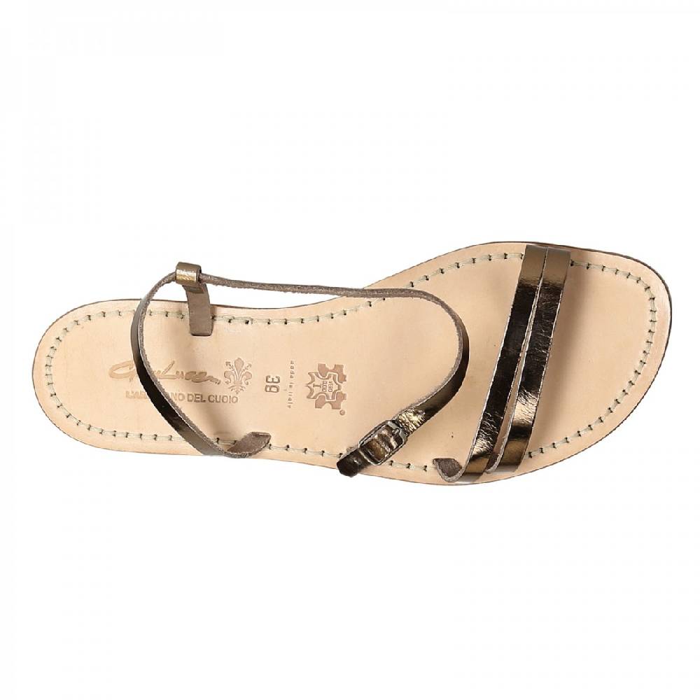 Lartigiano Del Cuoio Sandali schiava bassi da donna in pelle laminata bronzo Sottocosto