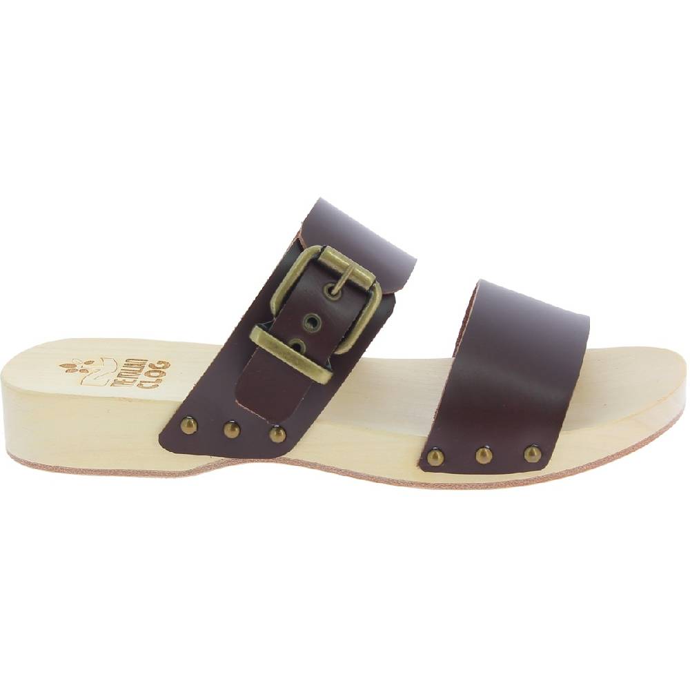 Lartigiano Del Cuoio Zoccoli da uomo con doppia fascia regolabile in pelle marrone scuro In Saldo