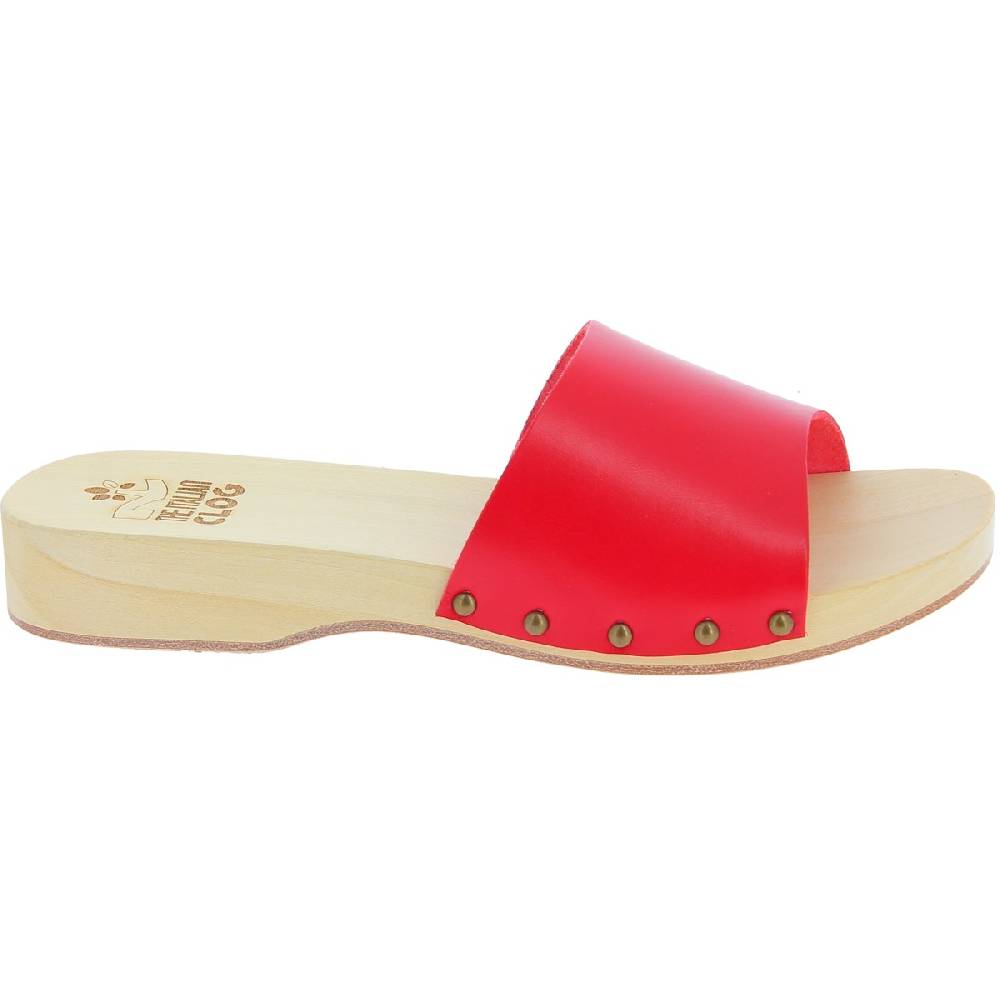 Lartigiano Del Cuoio Zoccoli di legno uomo con fascia larga in pelle rossa artigianali 2025