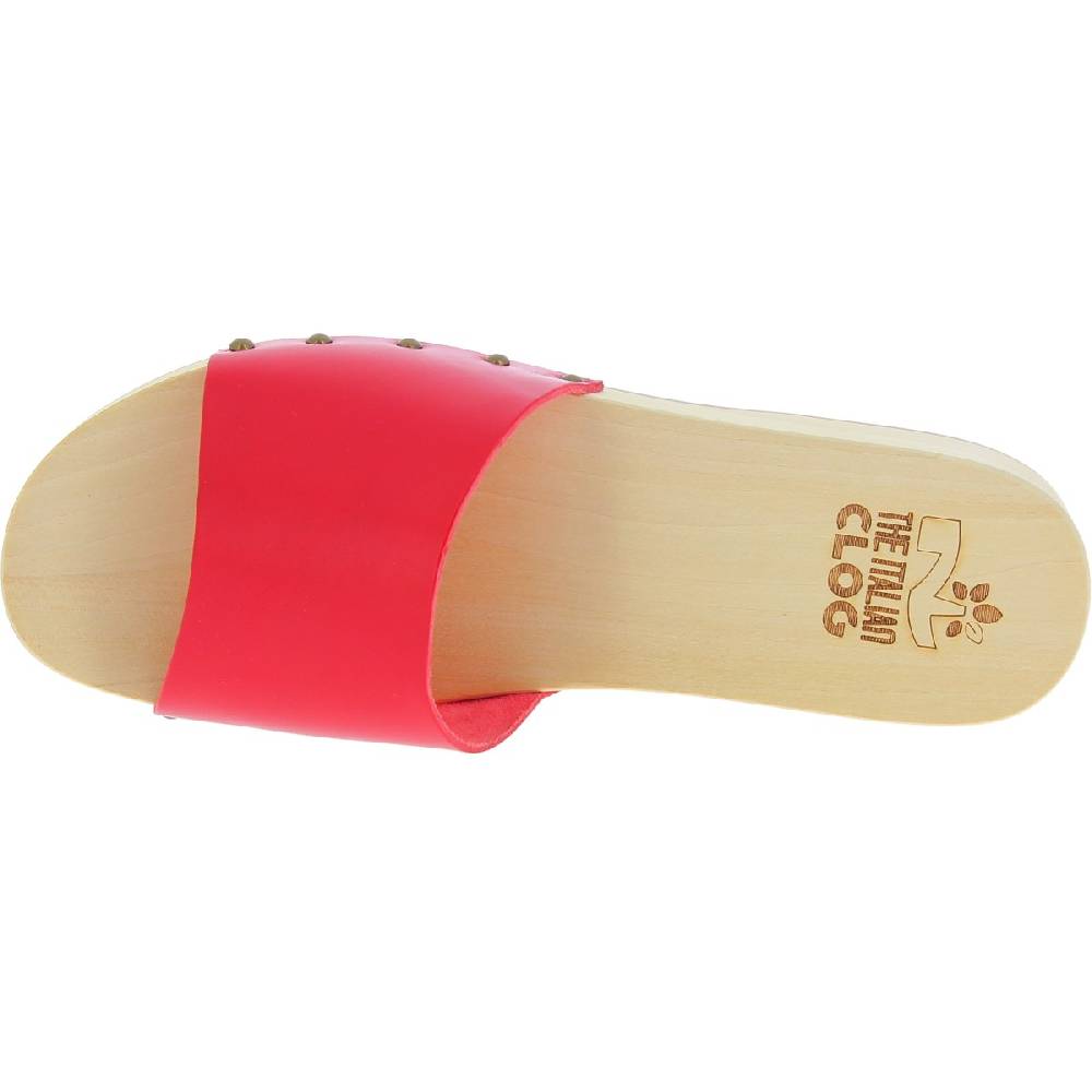 Lartigiano Del Cuoio Zoccoli di legno uomo con fascia larga in pelle rossa artigianali 2025