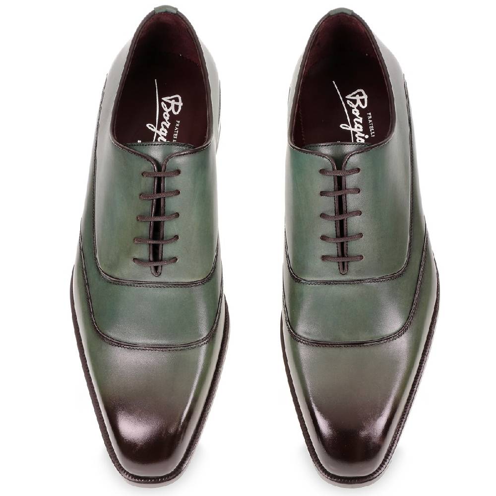 Lartigiano Del Cuoio Scarpe oxford da uomo in pelle verde tinta a mano da Fratelli Borgioli Italy