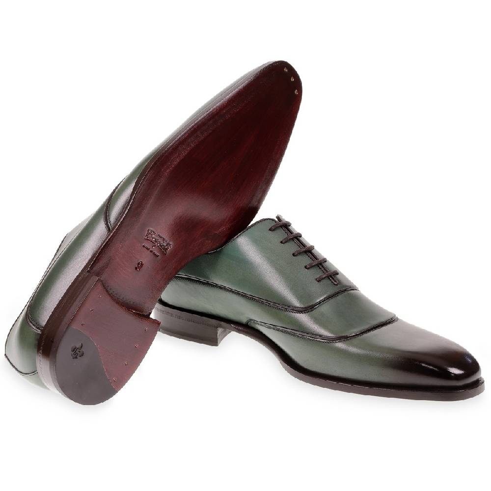 Lartigiano Del Cuoio Scarpe oxford da uomo in pelle verde tinta a mano da Fratelli Borgioli Italy