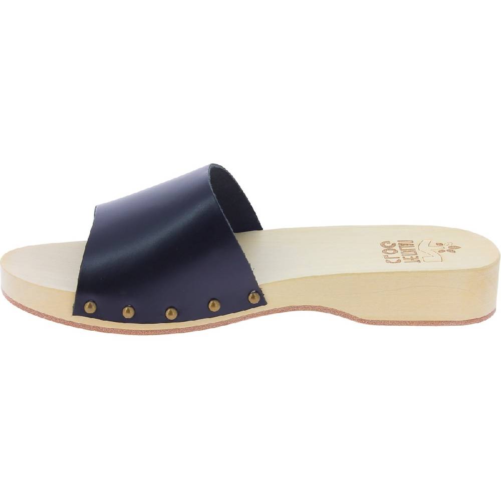 Lartigiano Del Cuoio Zoccoli di legno uomo con fascia larga in pelle nera artigianali In Linea