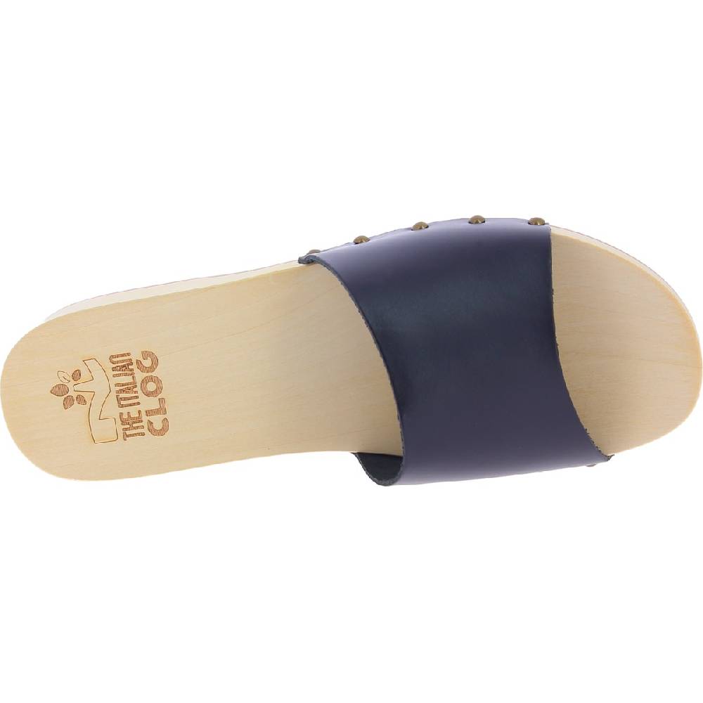 Lartigiano Del Cuoio Zoccoli di legno uomo con fascia larga in pelle nera artigianali In Linea