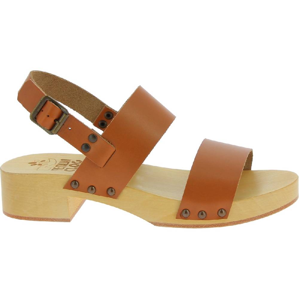 Lartigiano Del Cuoio Zoccoli in legno donna con fasce in pelle beige Qualità Garantita
