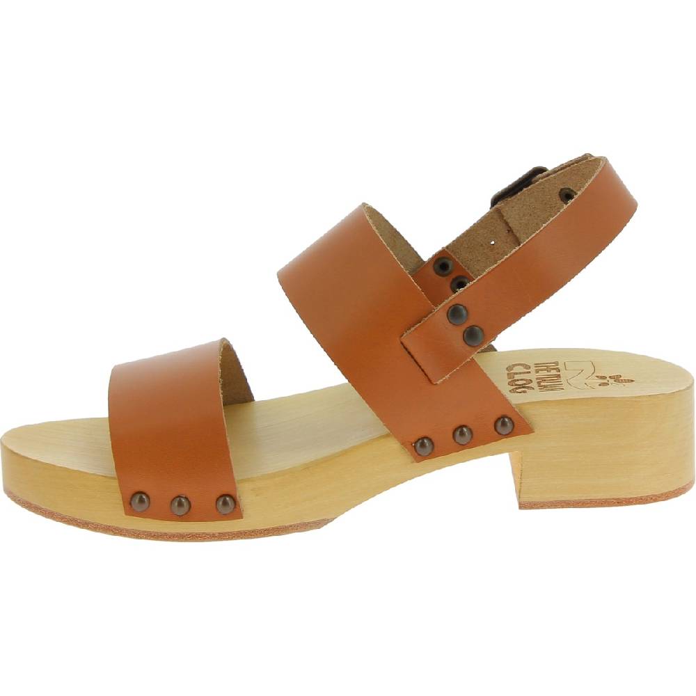 Lartigiano Del Cuoio Zoccoli in legno donna con fasce in pelle beige Qualità Garantita