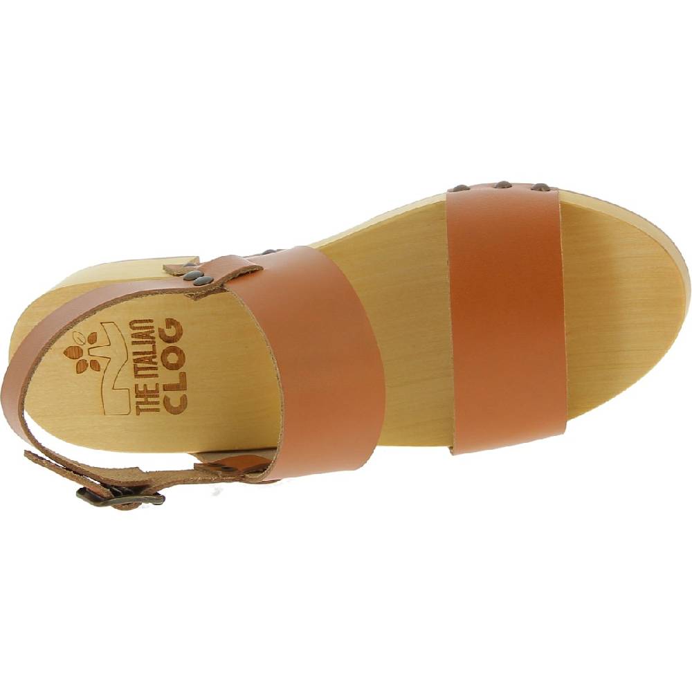 Lartigiano Del Cuoio Zoccoli in legno donna con fasce in pelle beige Qualità Garantita