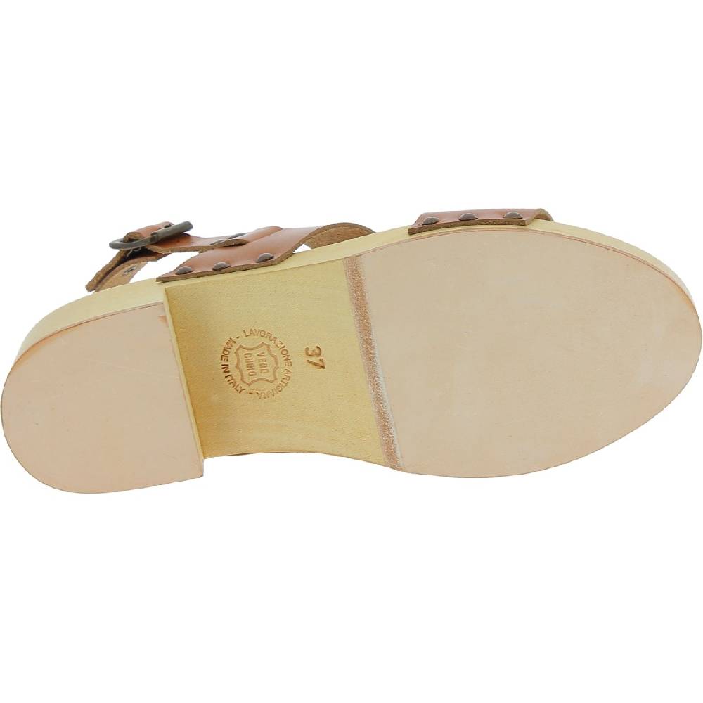 Lartigiano Del Cuoio Zoccoli in legno donna con fasce in pelle beige Qualità Garantita