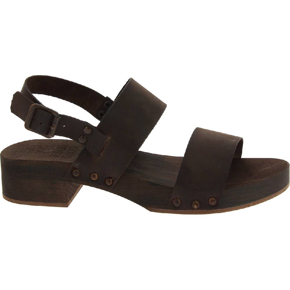 Lartigiano Del Cuoio Zoccoli in legno marrone scuro artigianali con fascia in pelle Shopping Online