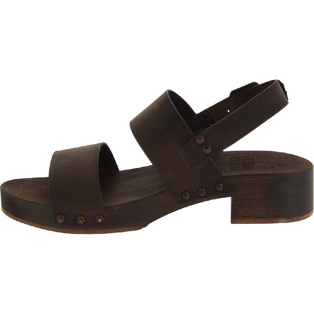Lartigiano Del Cuoio Zoccoli in legno marrone scuro artigianali con fascia in pelle Shopping Online
