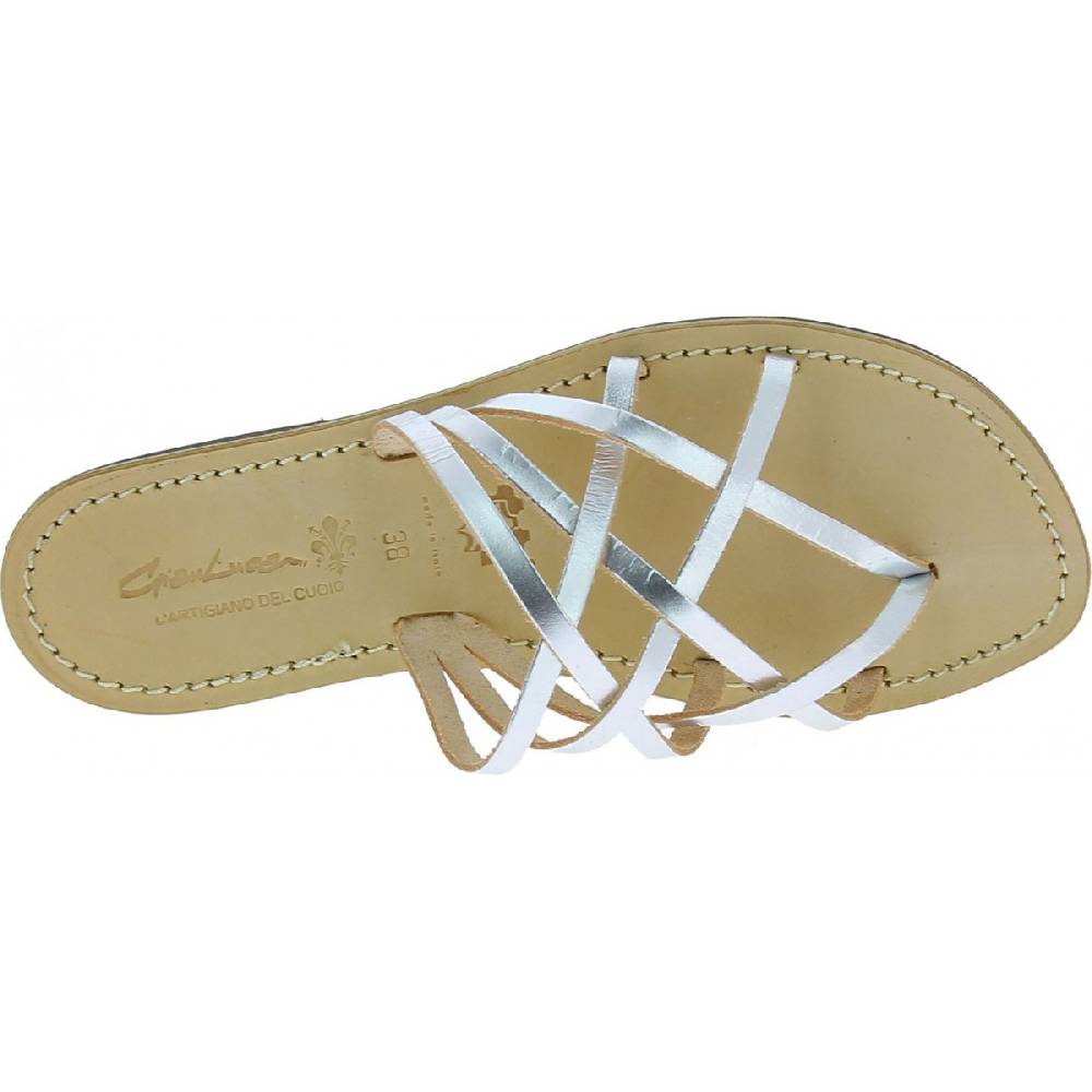 Lartigiano Del Cuoio Ciabatte infradito donna fatti a mano in pelle intrecciata color argento Affare Del Giorno