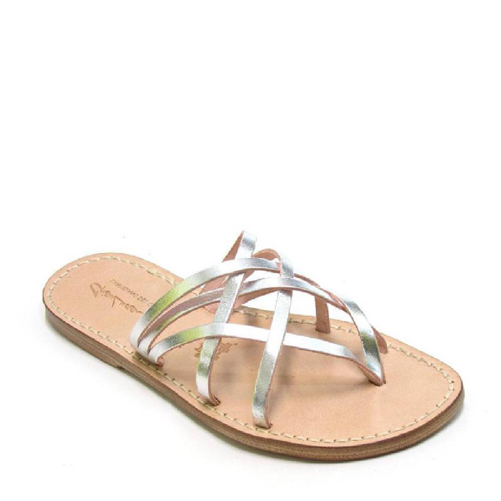 Lartigiano Del Cuoio Ciabatte infradito donna fatti a mano in pelle intrecciata color argento Affare Del Giorno