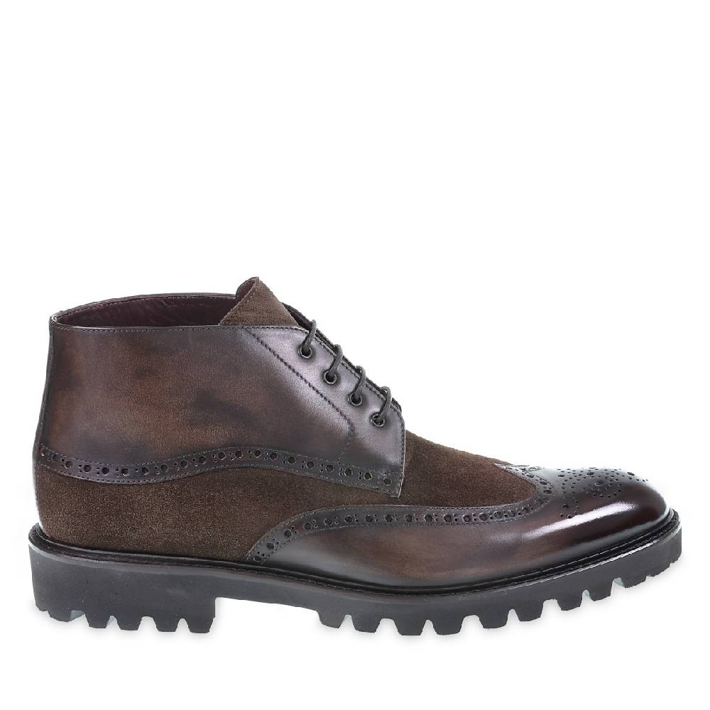 Lartigiano Del Cuoio Stivaletti brogue in pelle e camoscio marrone - Fratelli Borgioli Online