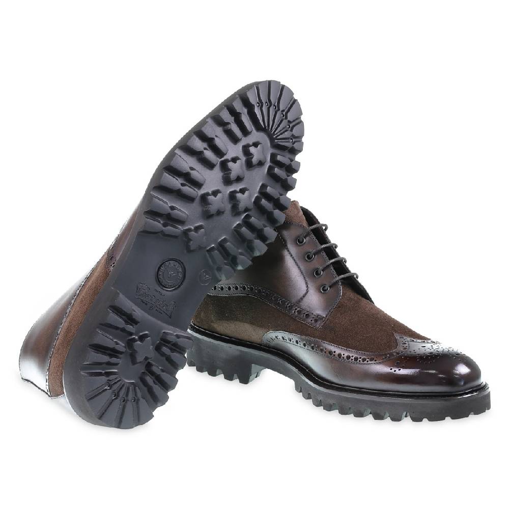 Lartigiano Del Cuoio Stivaletti brogue in pelle e camoscio marrone - Fratelli Borgioli Online