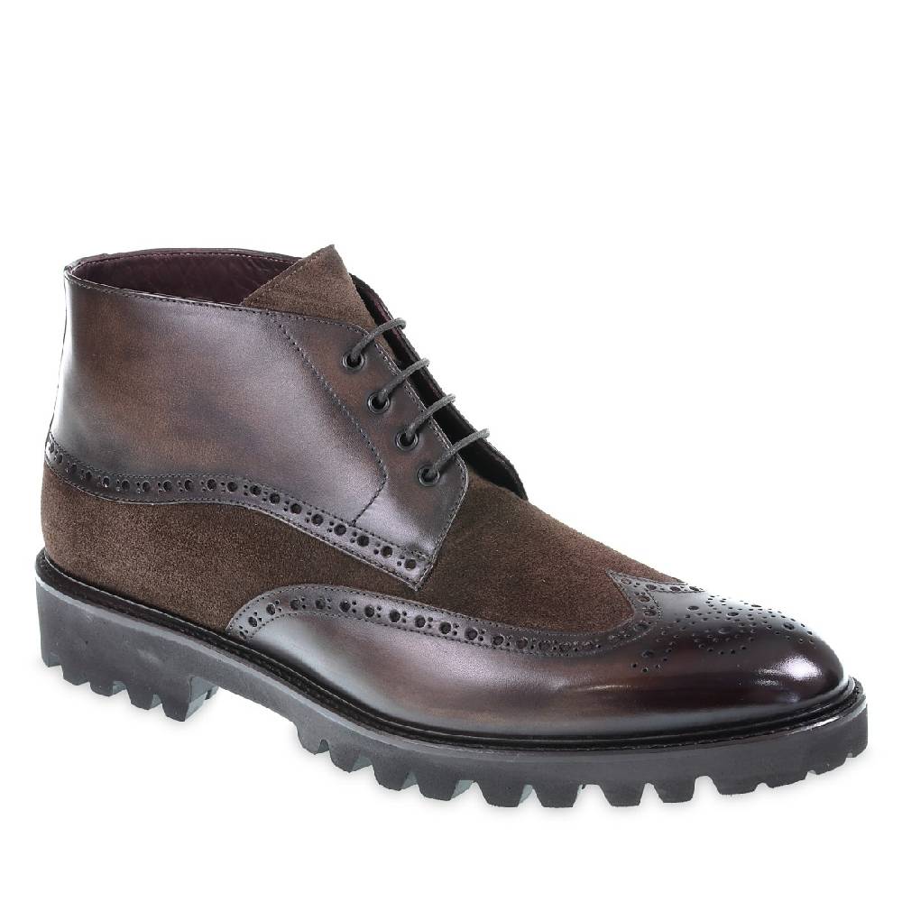 Lartigiano Del Cuoio Stivaletti brogue in pelle e camoscio marrone - Fratelli Borgioli Online