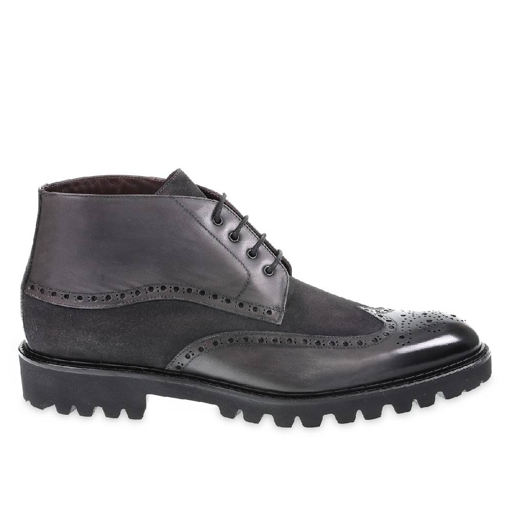 Lartigiano Del Cuoio Stivaletto con le bucature in stile country in pelle e camoscio grigio scuro - Fratelli Borgioli Offerte