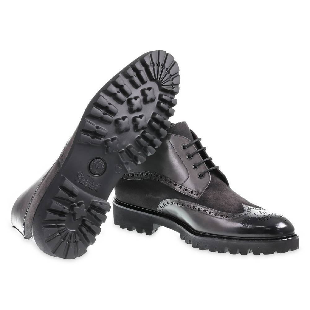 Lartigiano Del Cuoio Stivaletto con le bucature in stile country in pelle e camoscio grigio scuro - Fratelli Borgioli Offerte