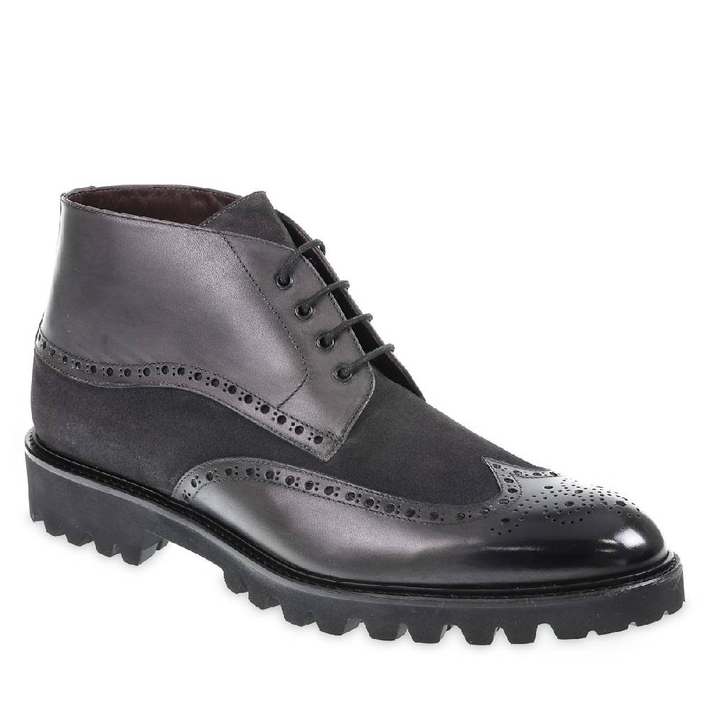 Lartigiano Del Cuoio Stivaletto con le bucature in stile country in pelle e camoscio grigio scuro - Fratelli Borgioli Offerte