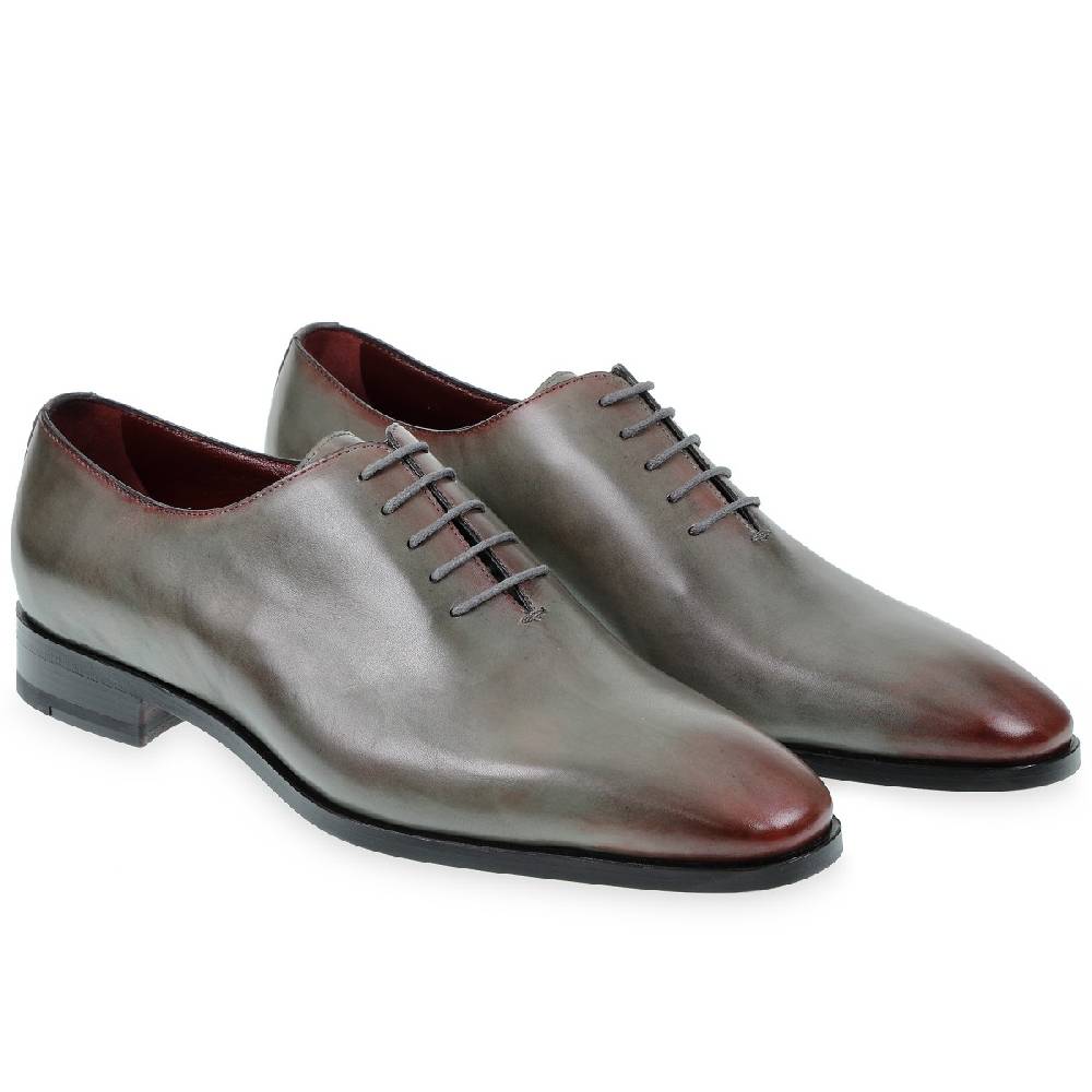Lartigiano Del Cuoio Scarpe Oxford da uomo in pelle grigia tinta a mano con sfumature bordò Negozio