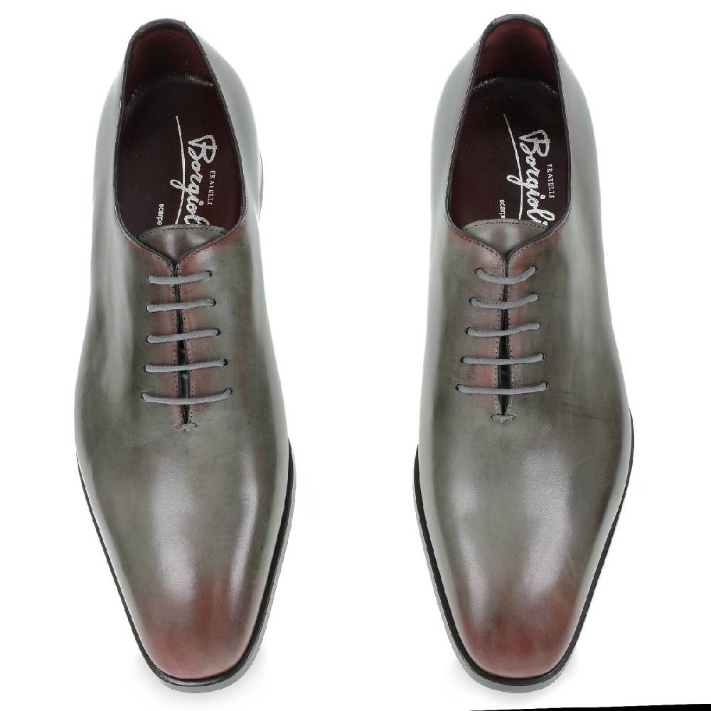 Lartigiano Del Cuoio Scarpe Oxford da uomo in pelle grigia tinta a mano con sfumature bordò Negozio