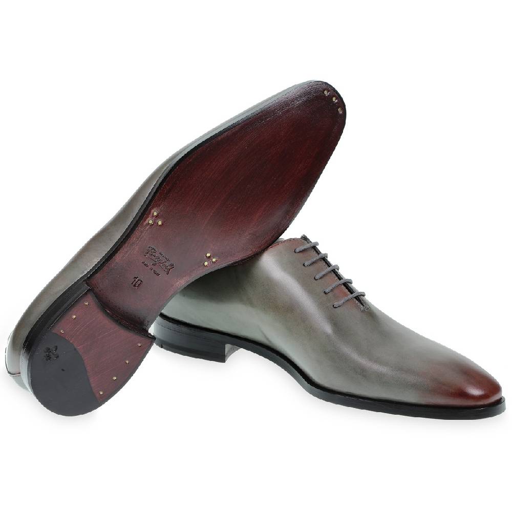 Lartigiano Del Cuoio Scarpe Oxford da uomo in pelle grigia tinta a mano con sfumature bordò Negozio