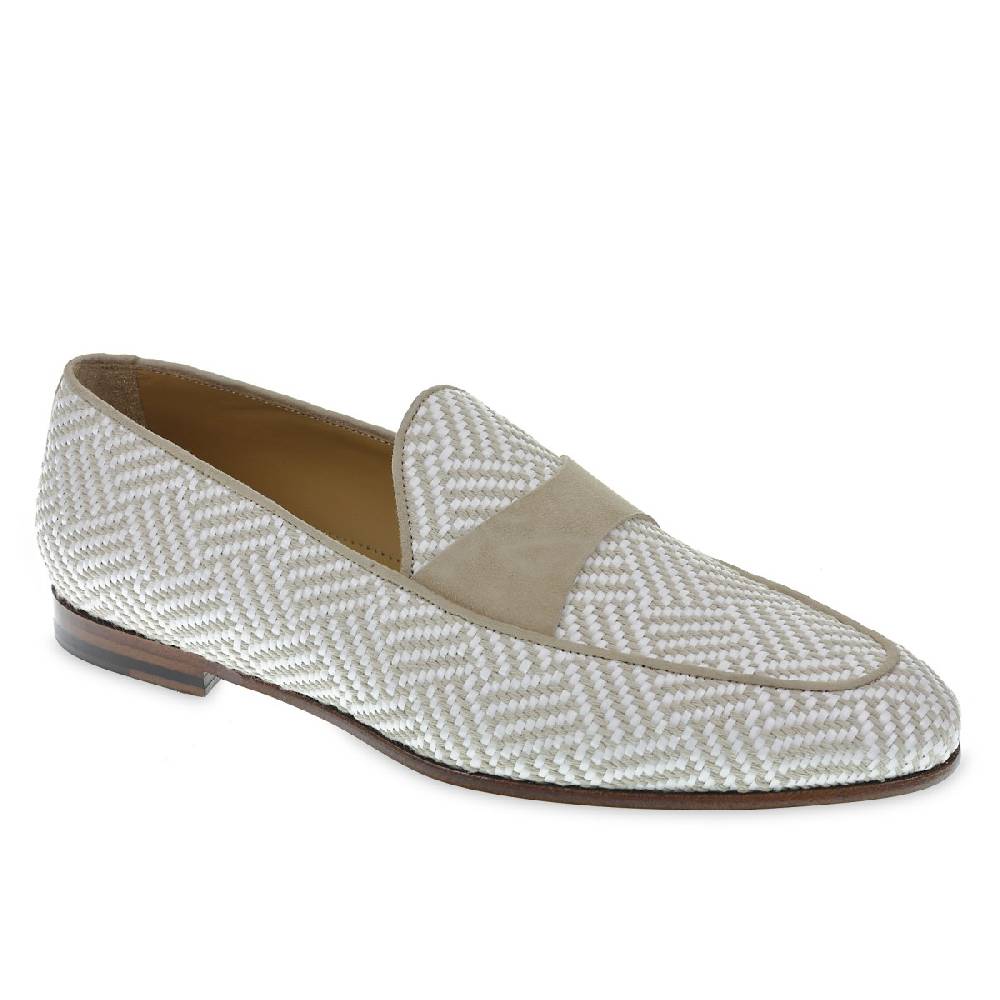 Lartigiano Del Cuoio Mocassino penny in camoscio e tessuto intrecciato bianco e beige In Saldo