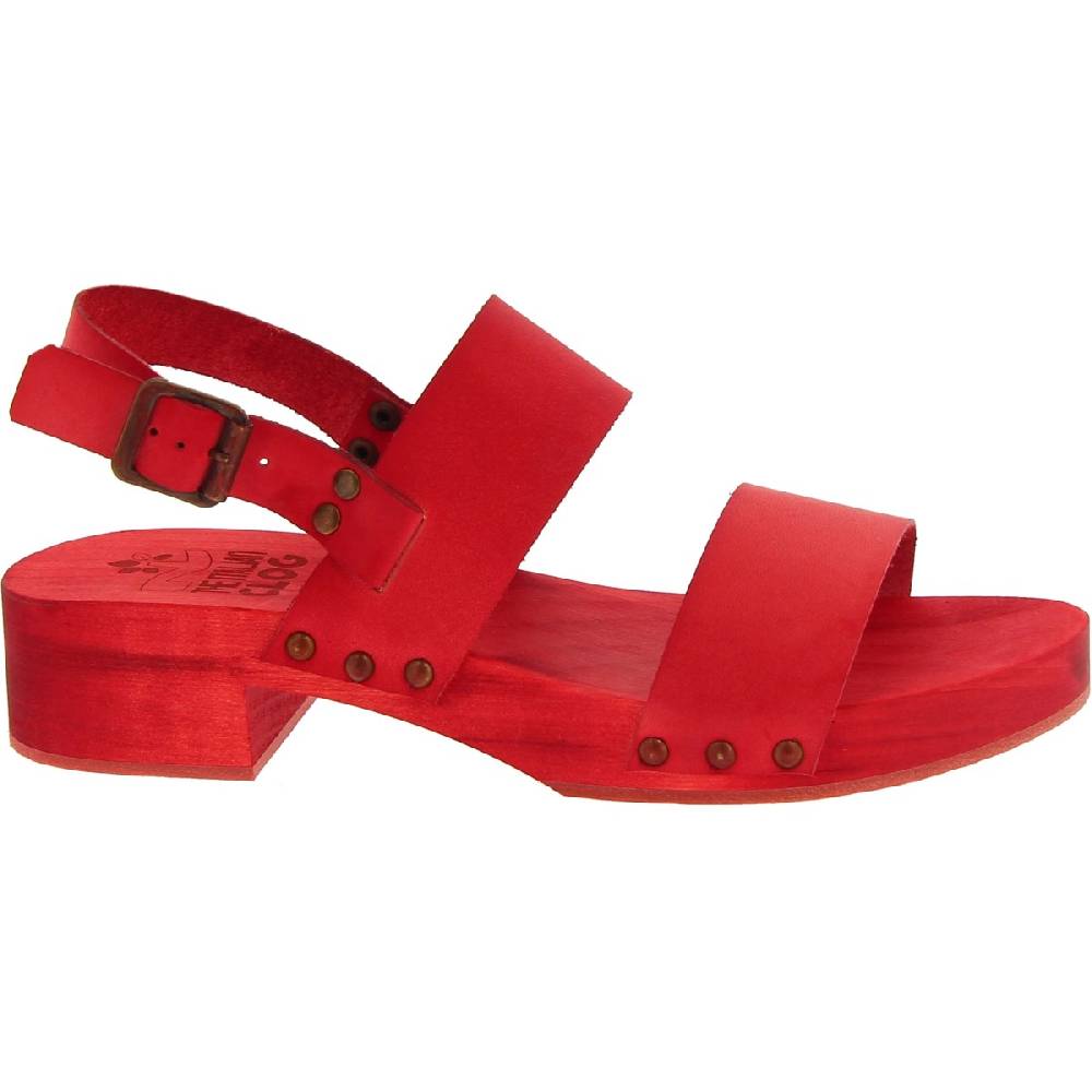 Lartigiano Del Cuoio Sabot donna rosso in legno artigianali con fascia in pelle Spedizione Gratuita
