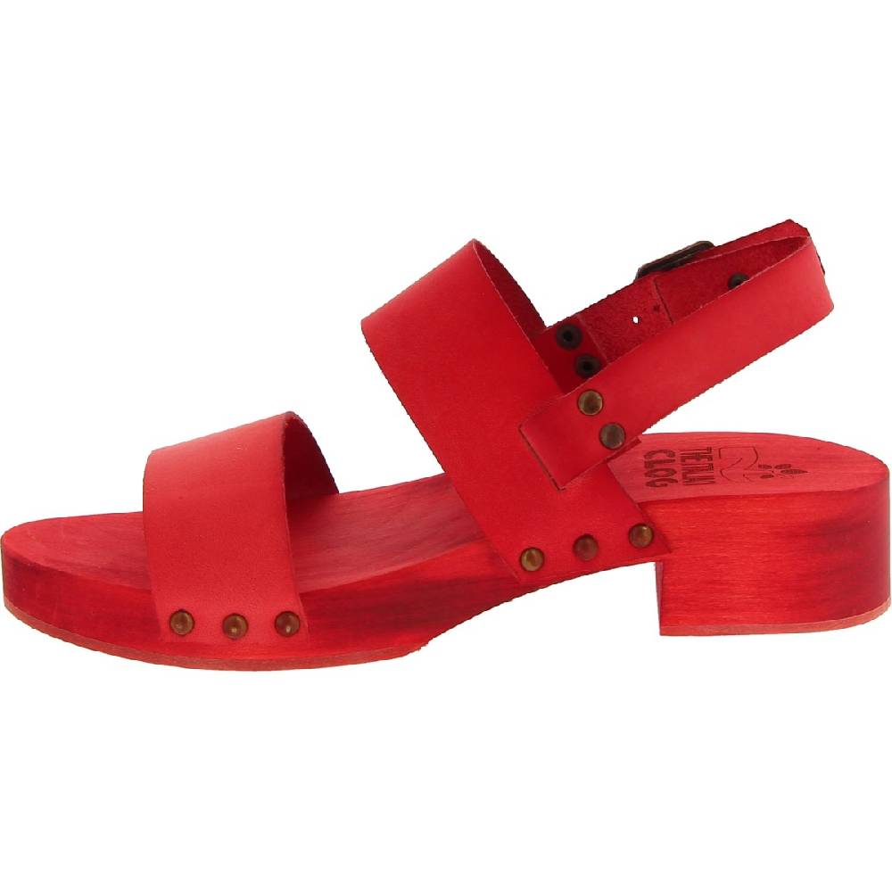 Lartigiano Del Cuoio Sabot donna rosso in legno artigianali con fascia in pelle Spedizione Gratuita