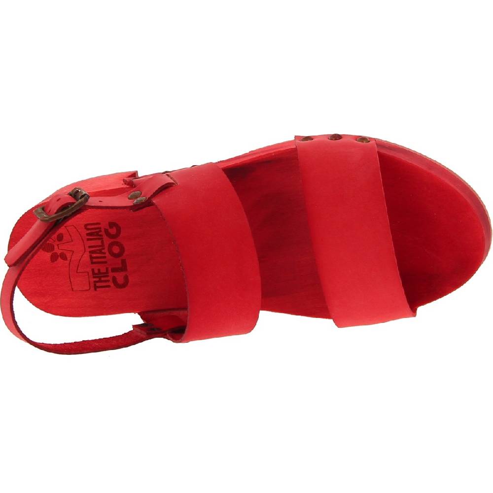 Lartigiano Del Cuoio Sabot donna rosso in legno artigianali con fascia in pelle Spedizione Gratuita