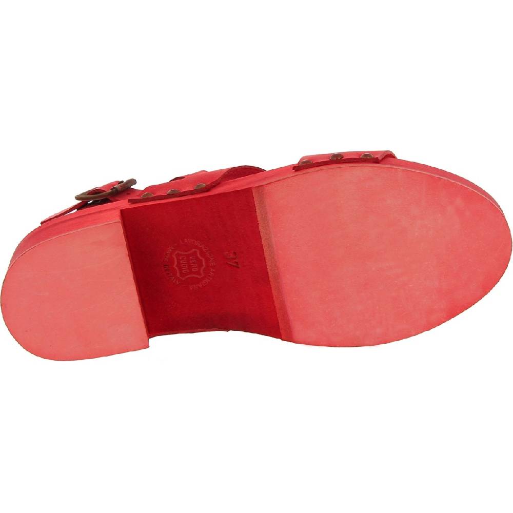 Lartigiano Del Cuoio Sabot donna rosso in legno artigianali con fascia in pelle Spedizione Gratuita