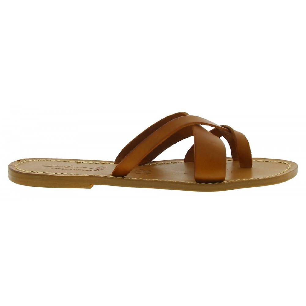 Lartigiano Del Cuoio Ciabatte infradito da donna fatti a mano in pelle color cuoio Pezzi Unici