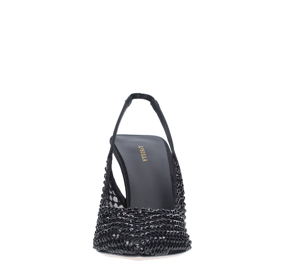LE SILLA Sandali Slingback in pelle raso nylon e cristalli Economico