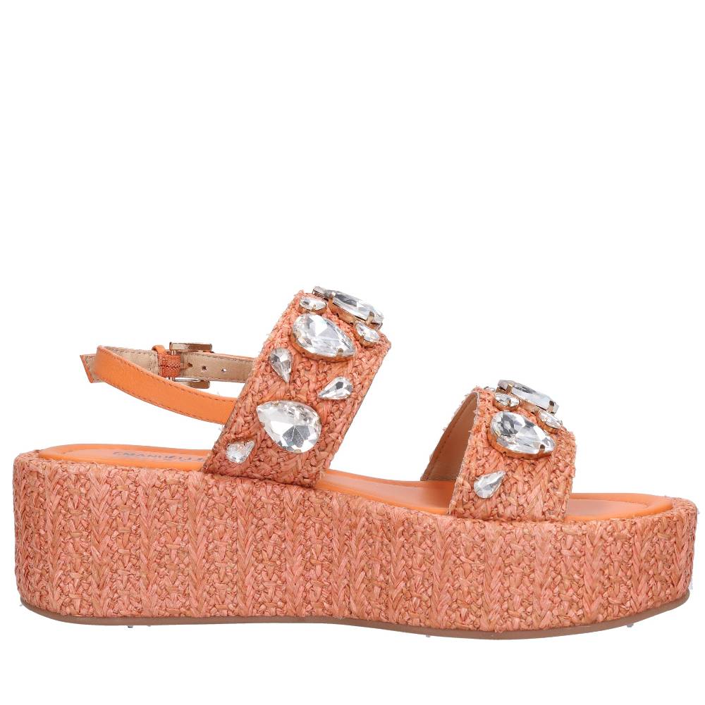 EMANUELLE VEE Sandali zeppa pelle rafia e strass Offerta