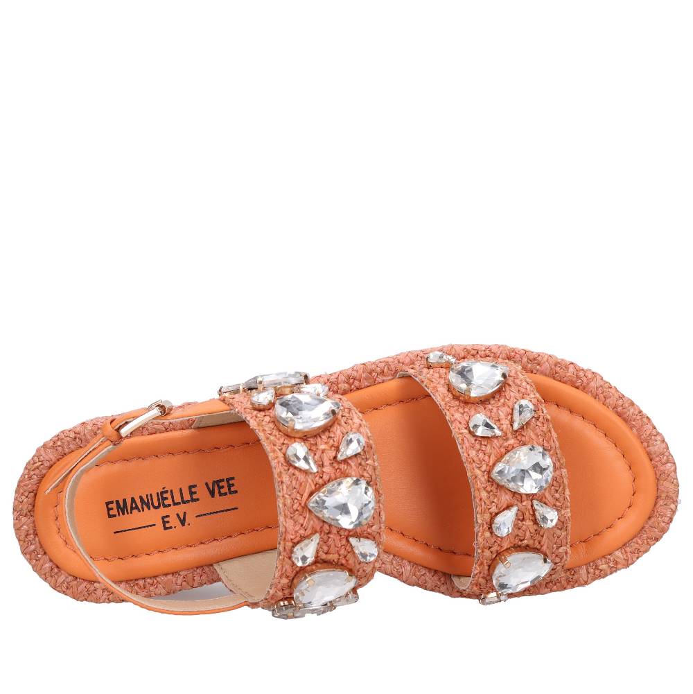 EMANUELLE VEE Sandali zeppa pelle rafia e strass Offerta
