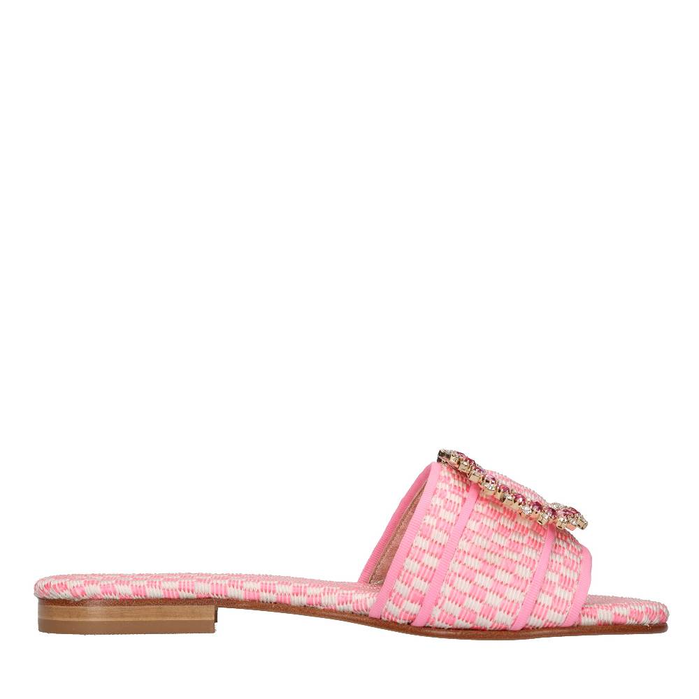 EMANUELA CARUSO Mules in rafia e tessuto Fornitura limitata