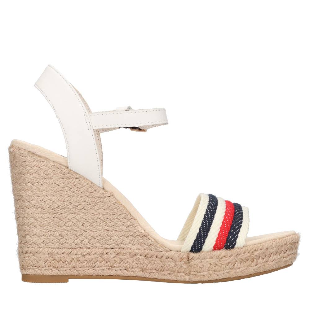 TOMMY HILFIGER Sandali con zeppa in pelle e tessuto Sconto