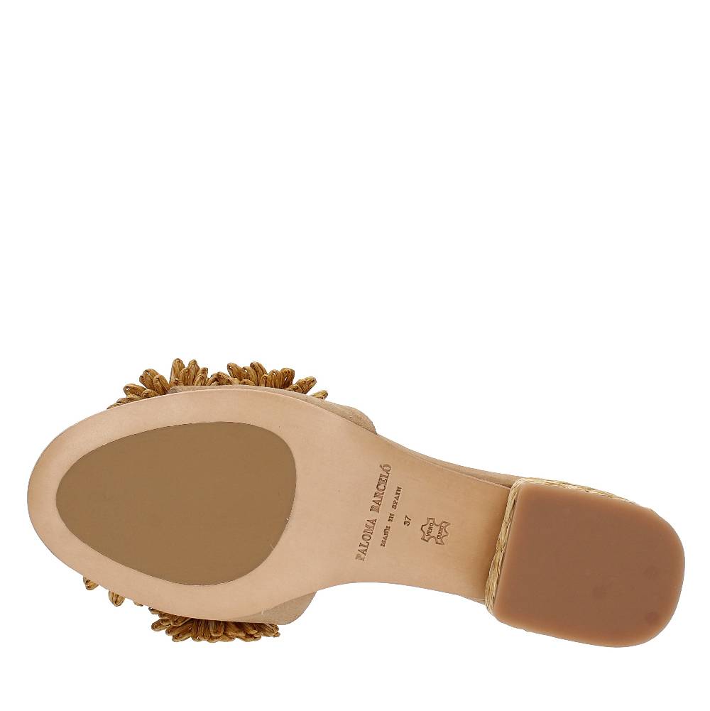 PALOMA BARCELO Mules modello FIORE in pelle e rafia In Vendita