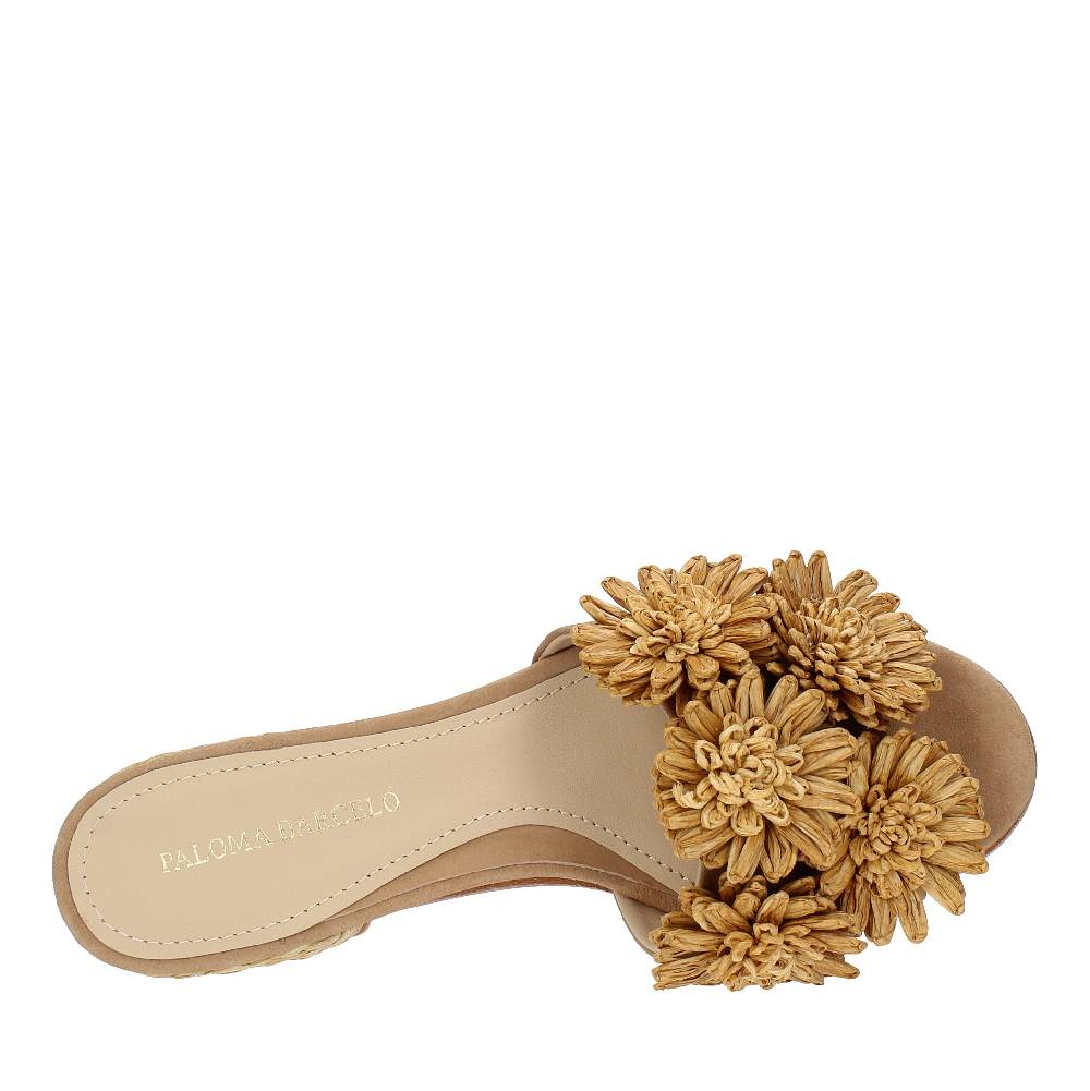 PALOMA BARCELO Mules modello FIORE in pelle e rafia In Vendita