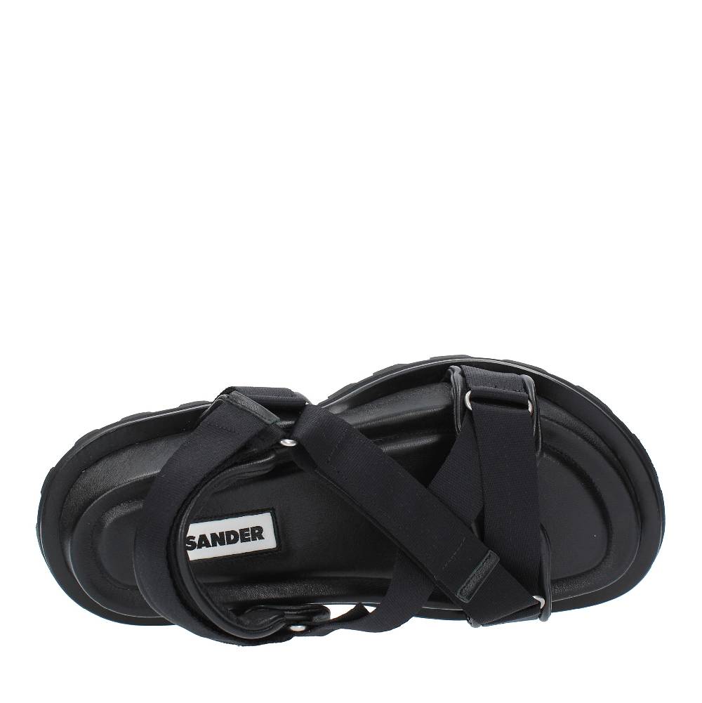 JIL SANDER Sandali flat in tessuto e pelle Grandi sconti