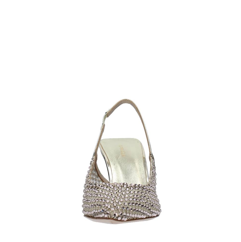 LE SILLA Décolleté Slingback modello GILDA in pelle e rete argentata, ulteriormente impreziosita da cristalli Spedizione Gratuita
