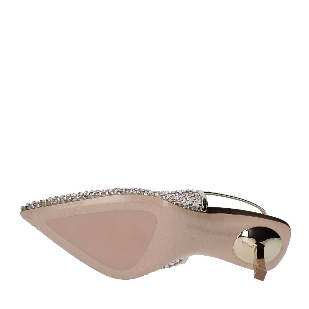 LE SILLA Décolleté Slingback modello GILDA in pelle e rete argentata, ulteriormente impreziosita da cristalli Spedizione Gratuita