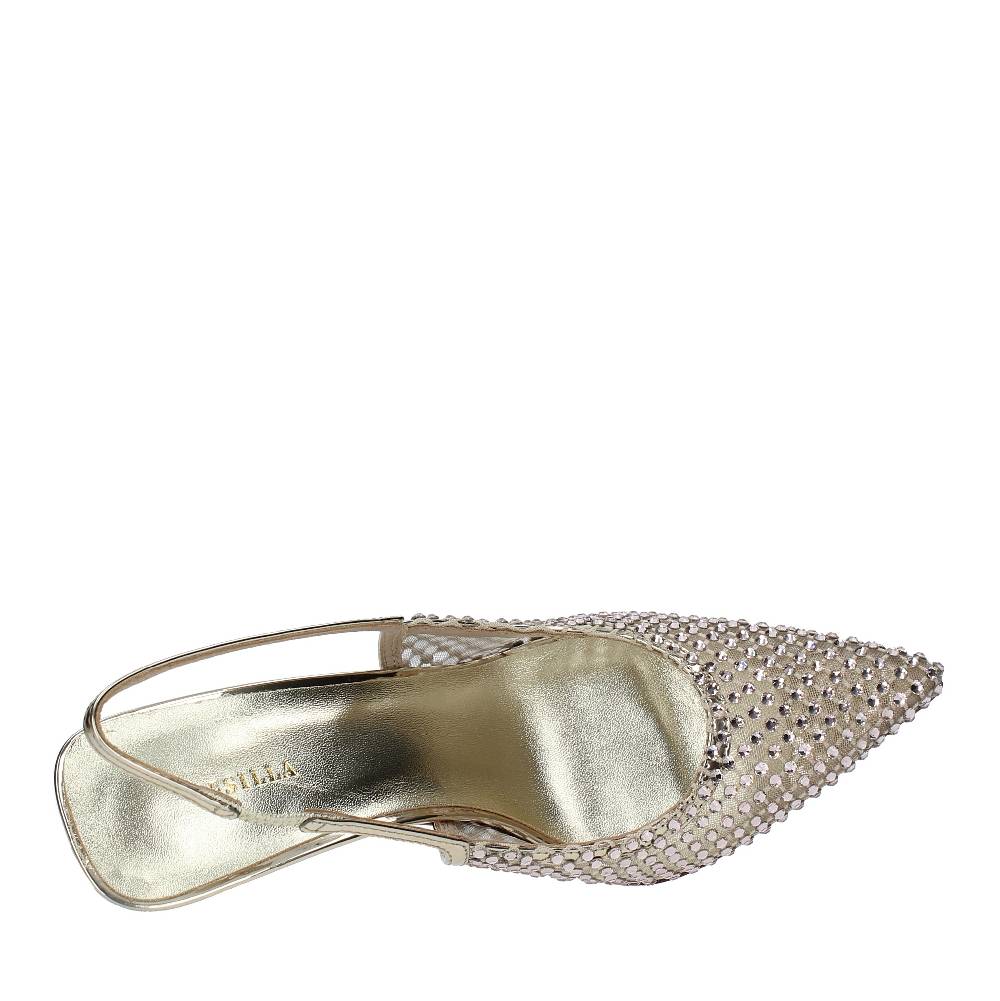 LE SILLA Décolleté Slingback modello GILDA in pelle e rete argentata, ulteriormente impreziosita da cristalli Spedizione Gratuita