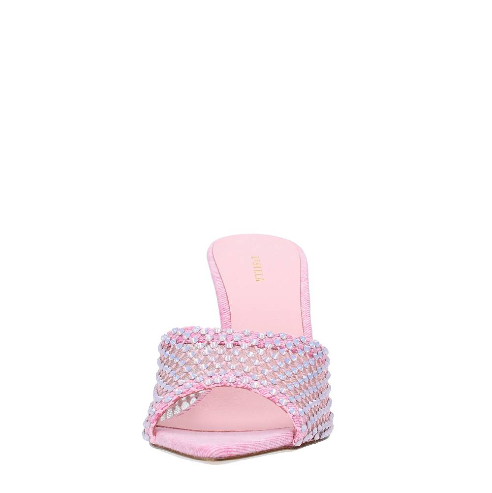 LE SILLA Mules modello GILDA in tessuto e rete argentata, ulteriormente impreziosita da cristalli Vendita Calda