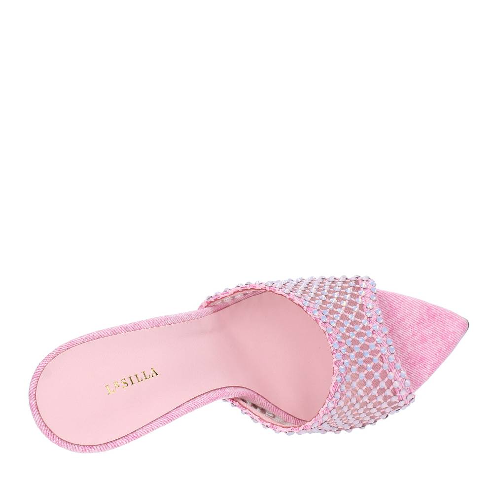 LE SILLA Mules modello GILDA in tessuto e rete argentata, ulteriormente impreziosita da cristalli Vendita Calda