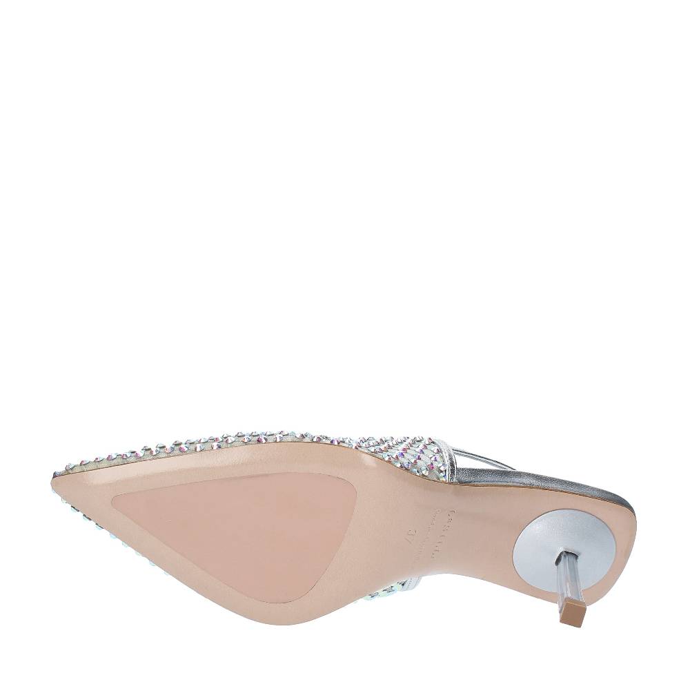 LE SILLA Décolleté Slingback modello GILDA in pelle e rete argentata, ulteriormente impreziosita da cristalli Vendita Economica