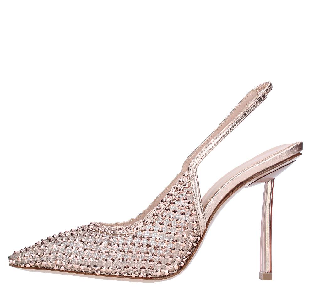 LE SILLA Décolleté Slingback in pelle laminata nylon e cristalli Super Saving Price