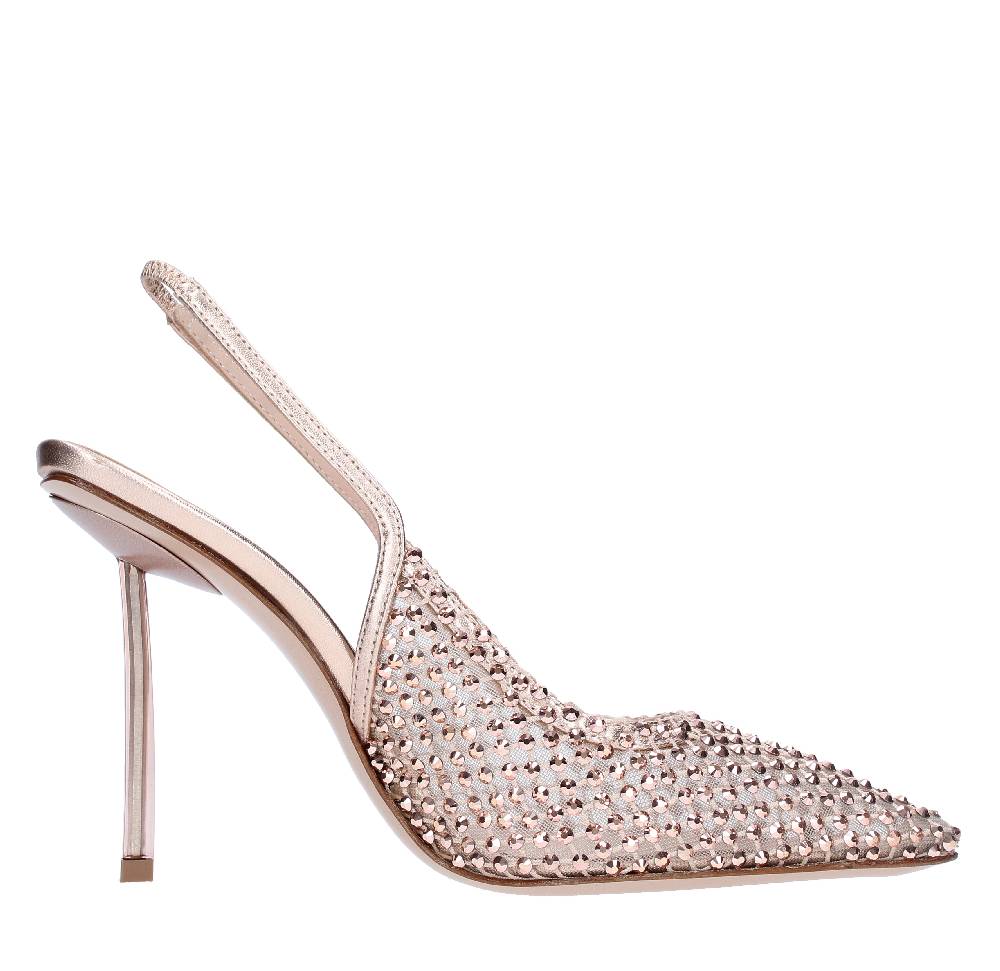 LE SILLA Décolleté Slingback in pelle laminata nylon e cristalli Super Saving Price