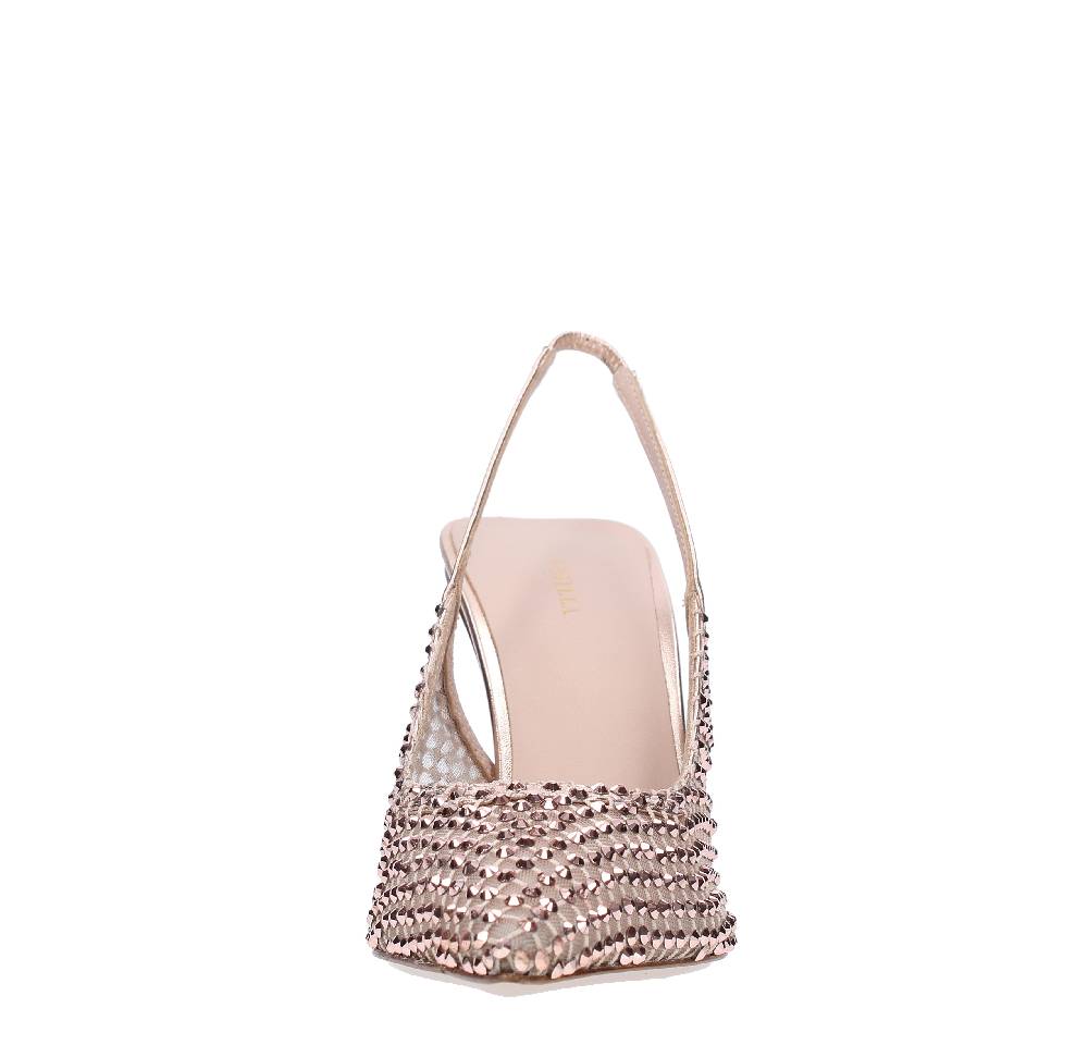 LE SILLA Décolleté Slingback in pelle laminata nylon e cristalli Super Saving Price